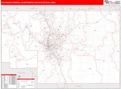 Colorado Springs Metro Area Digital Map Red Line Style